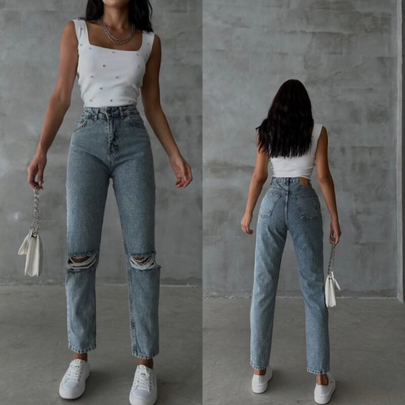 Дамски дънки със скъсан ефект