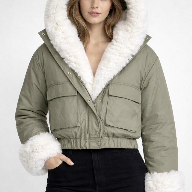 дамско пухкаво яке с качулка