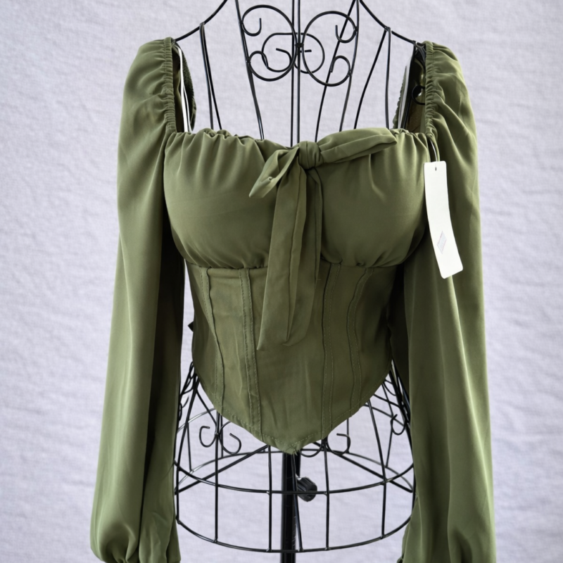 Дамска зелена блуза - тип корсет