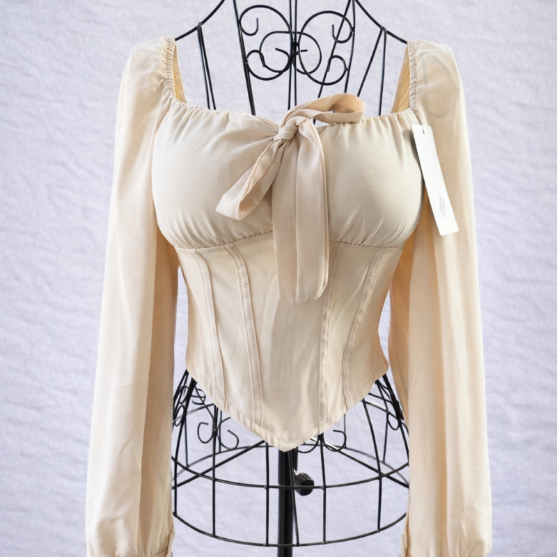 Дамска бежова блуза - тип корсет