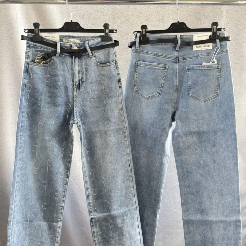 Дамски дънки с камъчета + колан