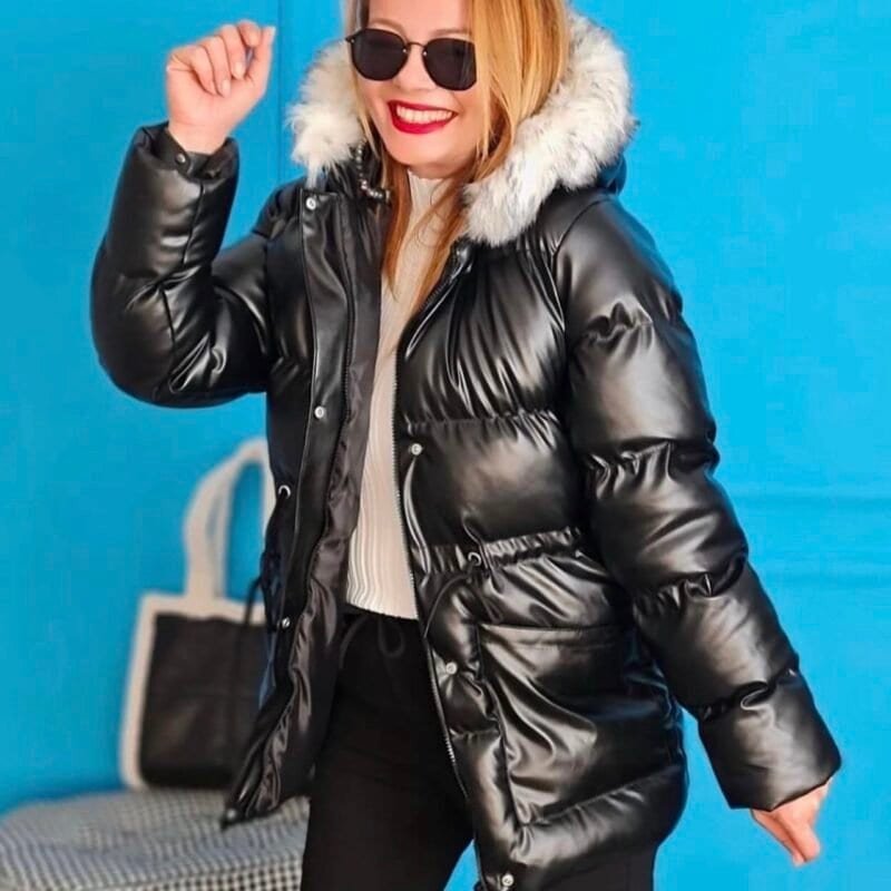 Дамско кожено зимно яке