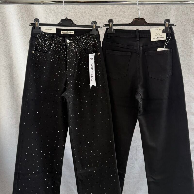 Дамски черни дънки с камъчета