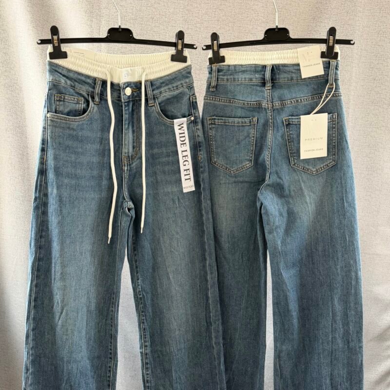 Дамски изчистени сини дънки - Wide Leg