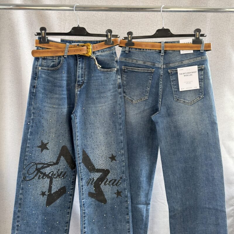 Дамски дънки с камъчета + колан