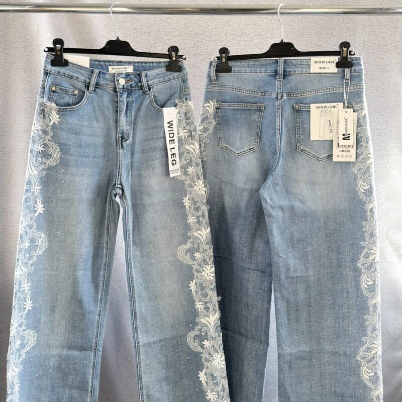 дамски дънки с камъчета и дантела